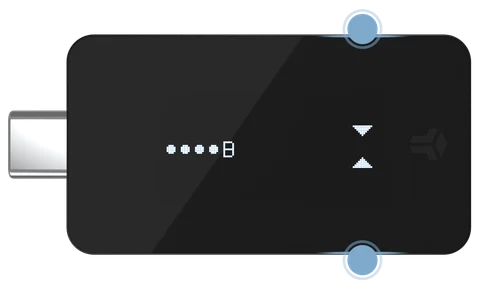 Manufacturer animation frame showing blue touch indicators on Nova’s opposite edges during password confirmation.