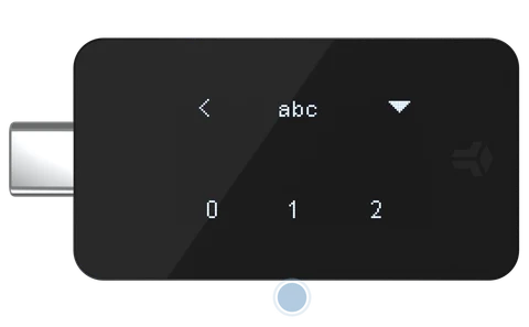 Manufacturer animation frame showing a blue touch indicator below Nova’s central password-input choice.