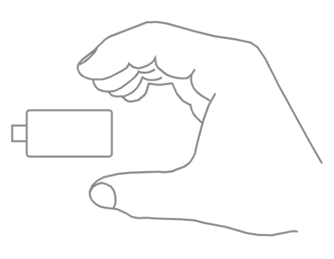 Manufacturer illustration showing finger and thumb apart, beside the opposite BitBox02 edges.