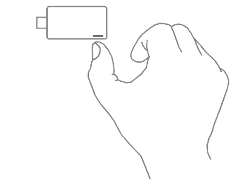 Later manufacturer source frame showing the finger farther along the BitBox02 edge.