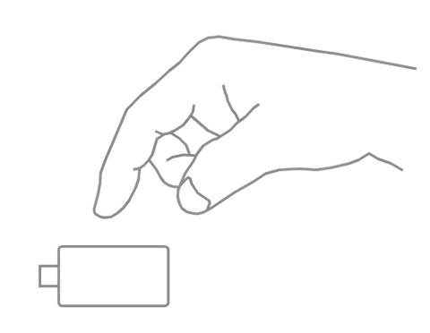 Manufacturer illustration of a finger poised above the BitBox02 edge.